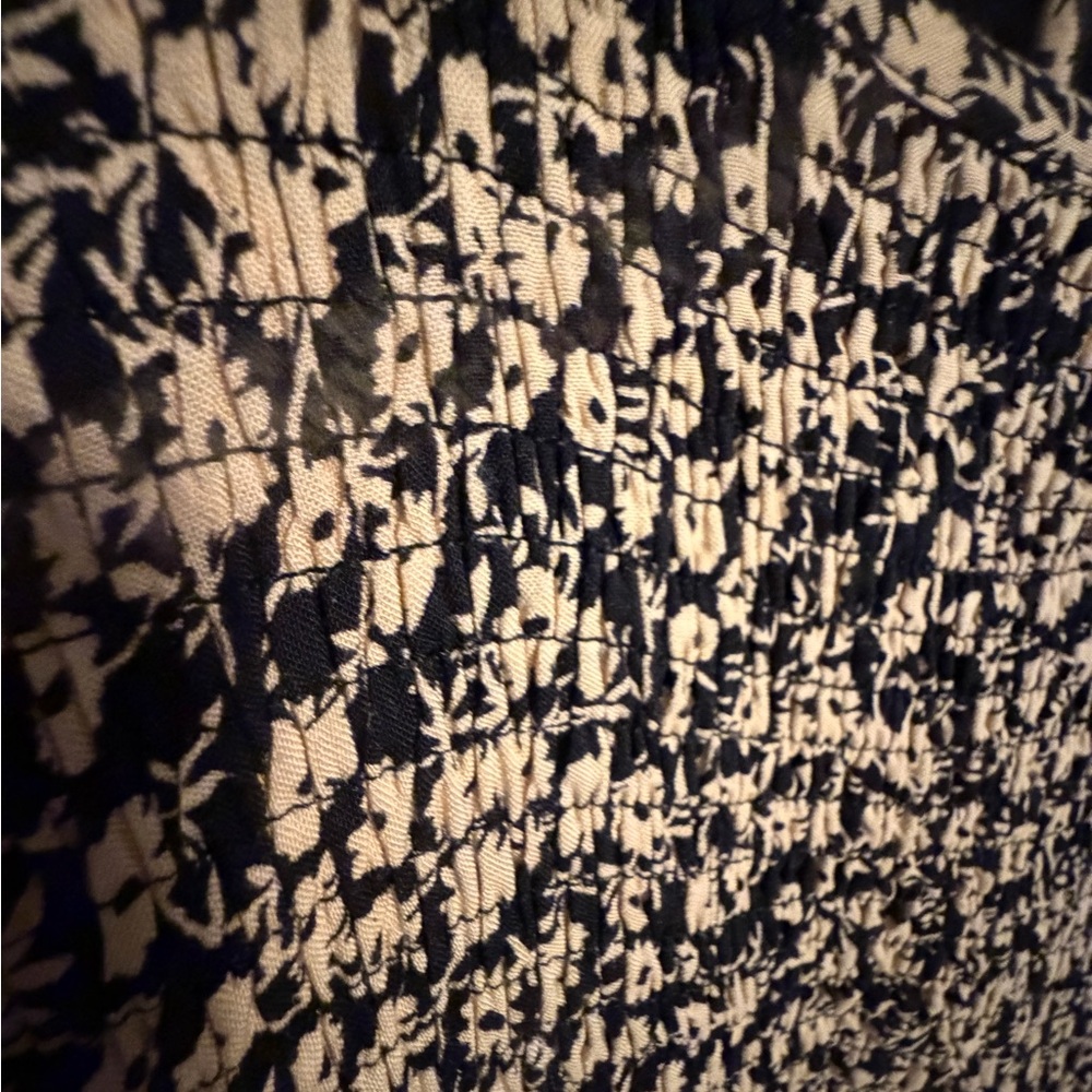 Lost+Wander Black Mini with Gold Floral Print, all over smocking, ruffle trim.S - Picture 8 of 14